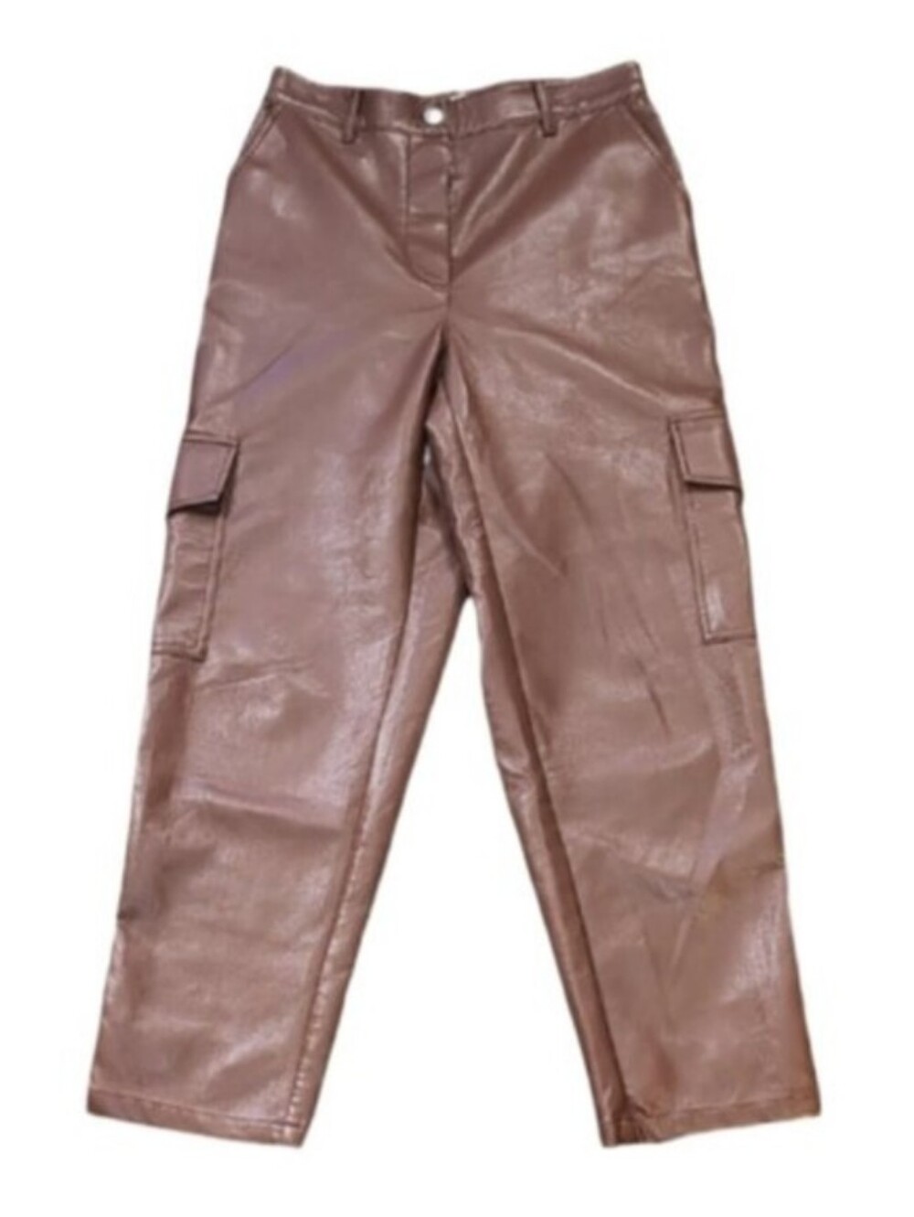 Wilfred Aritzia Modern Cargo Pants Cognac Vegan Leather Size Small Snap Cuff